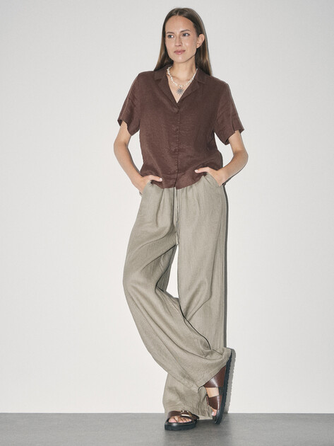 Женские брюки палаццо MAISON DAVID, Артикул KF009, зелено-серый | 4602760. Ракурс 5