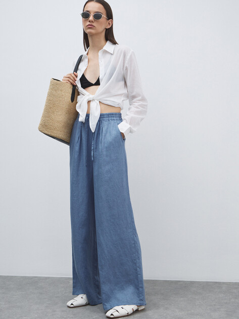 Женские брюки палаццо MAISON DAVID, Артикул KF009, серовато-голубой | 4602809. Ракурс 5