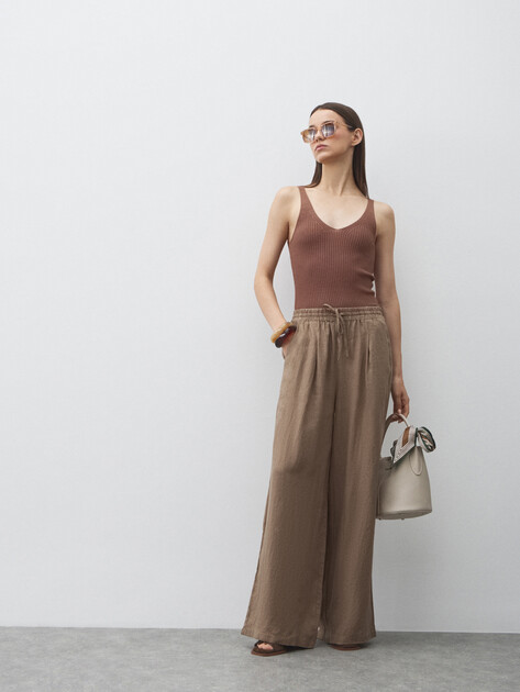 Женские брюки палаццо MAISON DAVID, Артикул KF009, зеленовато-коричневый | 4602830. Ракурс 2
