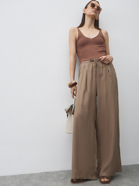 Женские брюки палаццо MAISON DAVID, Артикул KF009, зеленовато-коричневый | 4602830. Ракурс 5