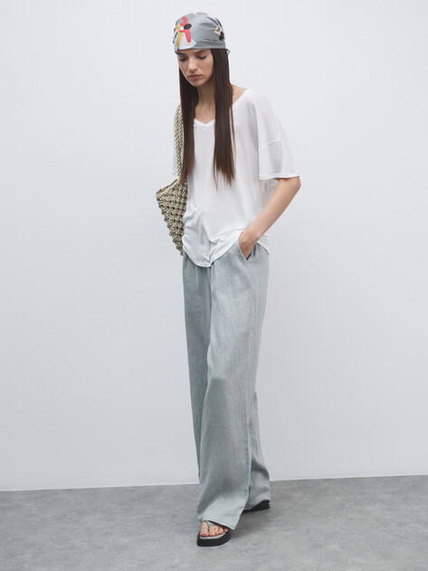 Женские брюки палаццо MAISON DAVID, Артикул KF009, голубовато-серый | 4602837. Ракурс 2