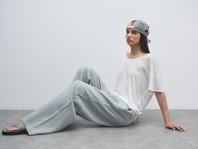 Женские брюки палаццо MAISON DAVID, Артикул KF009, голубовато-серый | 4602837. Ракурс 5