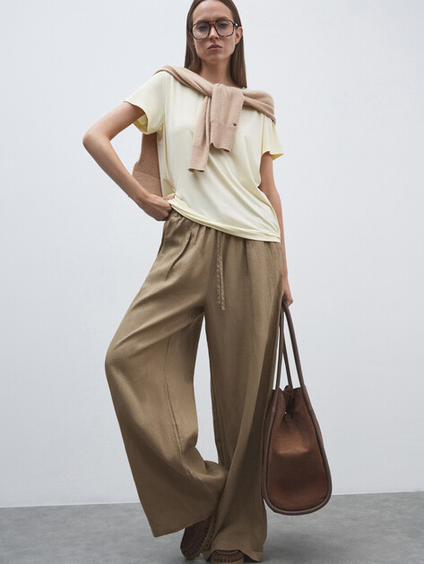 Женские брюки палаццо MAISON DAVID, Артикул KF009, светлый хаки | 4602851. Ракурс 5