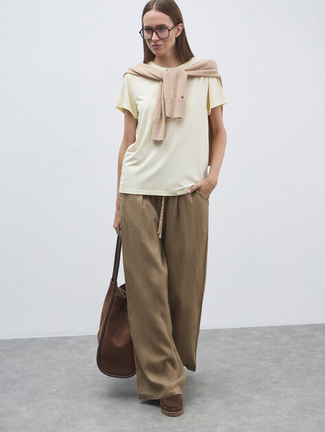 Женские брюки палаццо MAISON DAVID, Артикул KF009, светлый хаки | 4602851. Ракурс 6