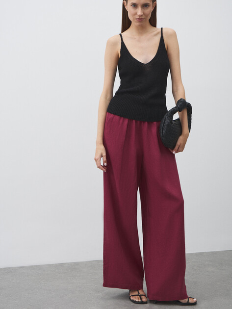 Женские брюки палаццо MAISON DAVID, Артикул KF009, вишневый | 4602858. Ракурс 5