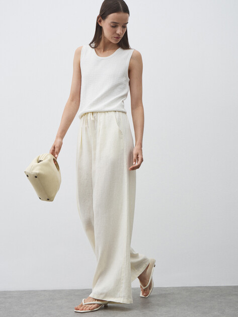 Женские брюки палаццо MAISON DAVID, Артикул KF009, молочно-белый | 4602886. Ракурс 2