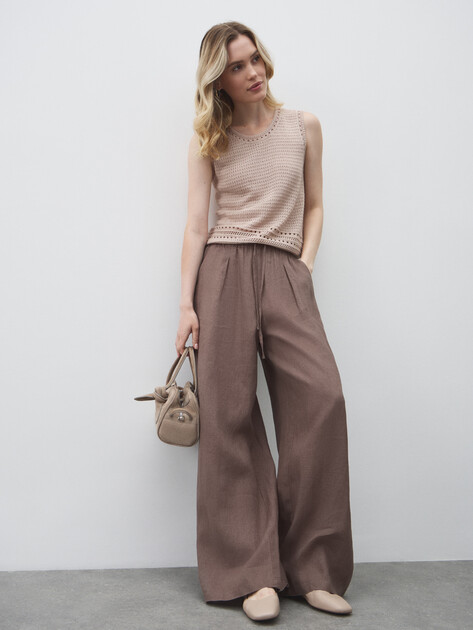 Женские брюки палаццо MAISON DAVID, Артикул KF009, серовато-коричневый | 4602893. Ракурс 2