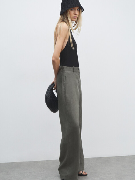 Женские широкие брюки  MAISON DAVID, Артикул KF019, хаки | 4602908. Ракурс 2