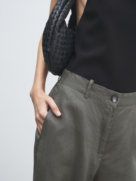 Женские широкие брюки  MAISON DAVID, Артикул KF019, хаки | 4602908. Ракурс 3