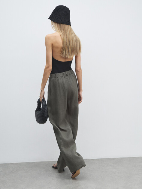 Женские широкие брюки  MAISON DAVID, Артикул KF019, хаки | 4602908. Ракурс 4