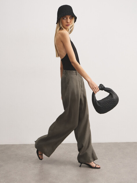 Женские широкие брюки  MAISON DAVID, Артикул KF019, хаки | 4602908. Ракурс 5