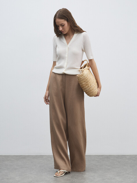 Женские широкие брюки  MAISON DAVID, Артикул KF019, бежево-коричневый | 4602915. Ракурс 2