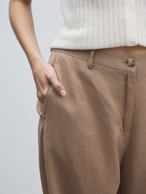 Женские широкие брюки  MAISON DAVID, Артикул KF019, бежево-коричневый | 4602915. Ракурс 3