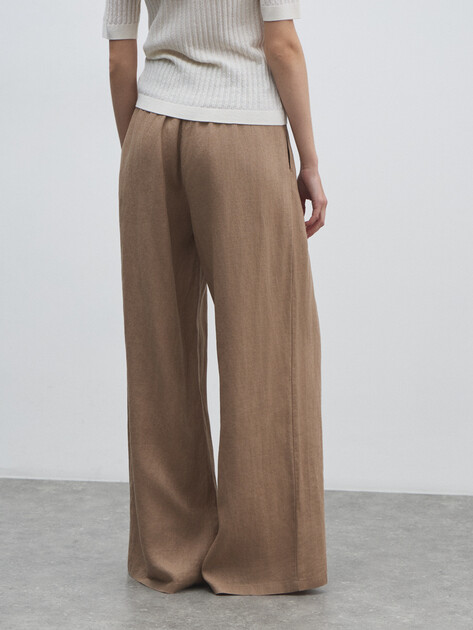 Женские широкие брюки  MAISON DAVID, Артикул KF019, бежево-коричневый | 4602915. Ракурс 4