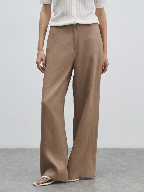 Женские широкие брюки  MAISON DAVID, Артикул KF019, бежево-коричневый | 4602915. Ракурс 5
