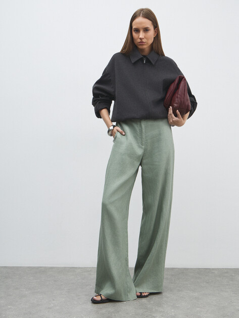 Женские широкие брюки  MAISON DAVID, Артикул KF019, фисташковый | 4602922. Ракурс 2