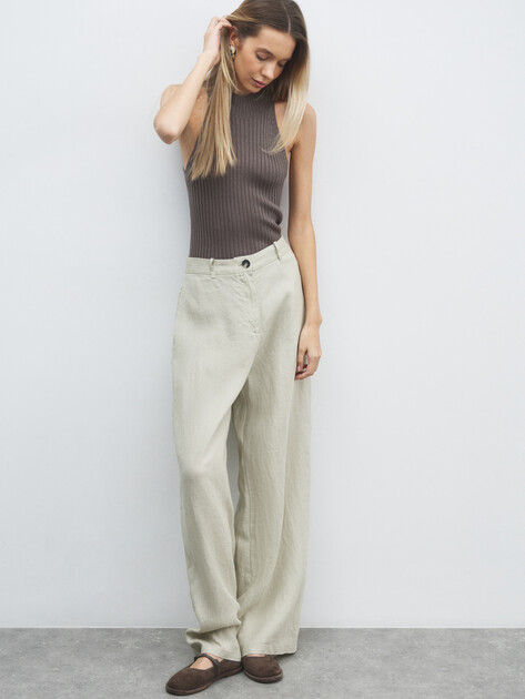 Женские широкие брюки  MAISON DAVID, Артикул KF019, зеленовато-бежевый | 4602936. Ракурс 2