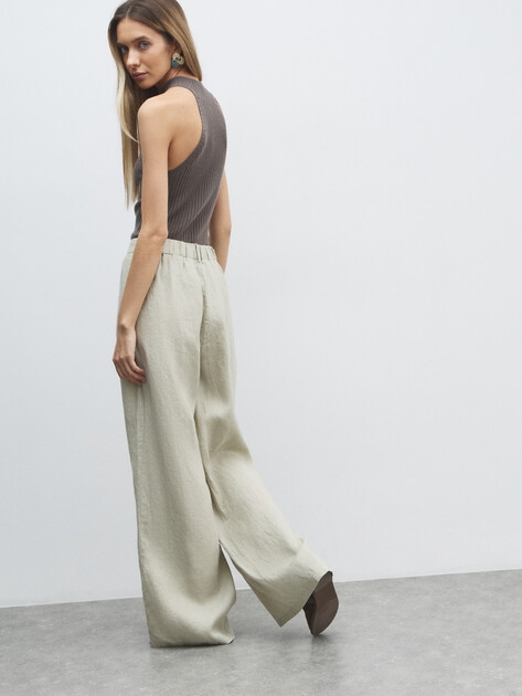Женские широкие брюки  MAISON DAVID, Артикул KF019, зеленовато-бежевый | 4602936. Ракурс 4