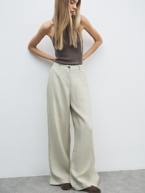 Женские широкие брюки  MAISON DAVID, Артикул KF019, зеленовато-бежевый | 4602936. Ракурс 5