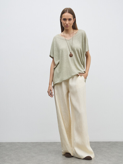 Женские широкие брюки  MAISON DAVID, Артикул KF019, молочный | 4602943. Ракурс 2