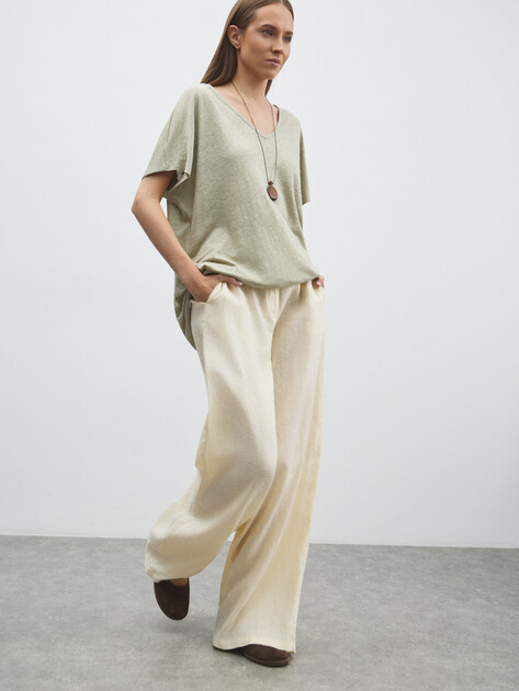 Женские широкие брюки  MAISON DAVID, Артикул KF019, молочный | 4602943. Ракурс 5