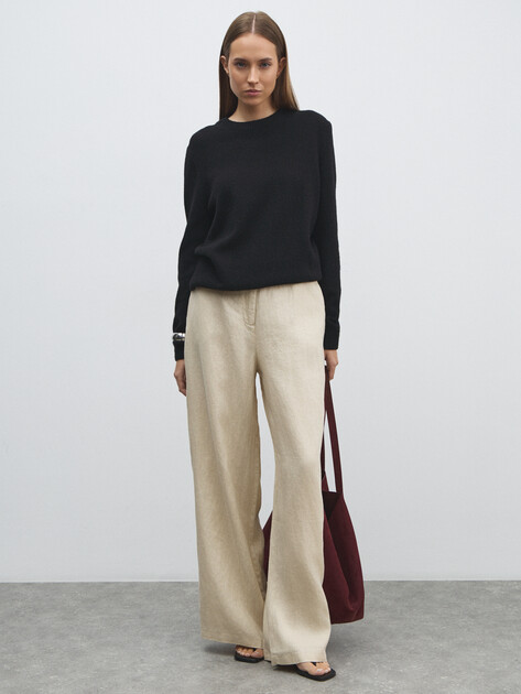 Женские широкие брюки  MAISON DAVID, Артикул KF019, молочно-бежевый | 4602950. Ракурс 2