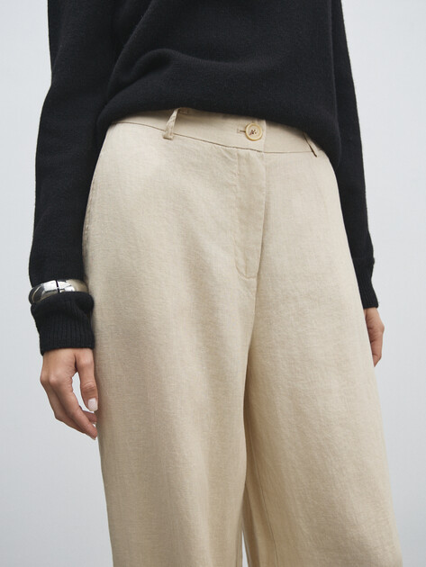 Женские широкие брюки  MAISON DAVID, Артикул KF019, молочно-бежевый | 4602950. Ракурс 3