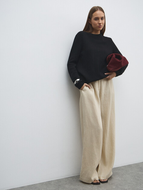 Женские широкие брюки  MAISON DAVID, Артикул KF019, молочно-бежевый | 4602950. Ракурс 5