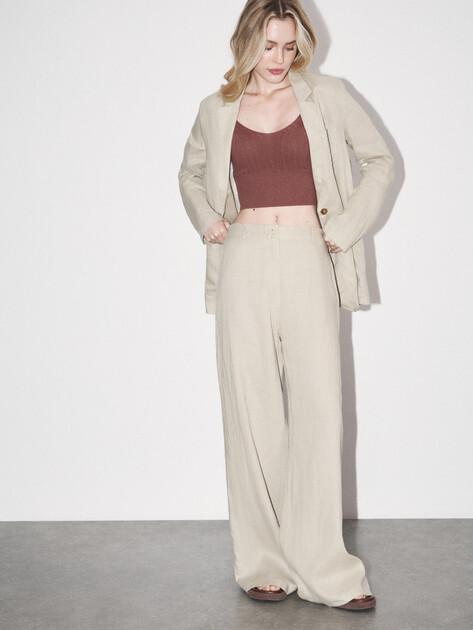 Женские широкие брюки  MAISON DAVID, Артикул KF019, зелено-бежевый | 4602957. Ракурс 2