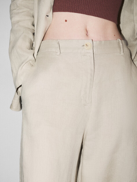 Женские широкие брюки  MAISON DAVID, Артикул KF019, зелено-бежевый | 4602957. Ракурс 3