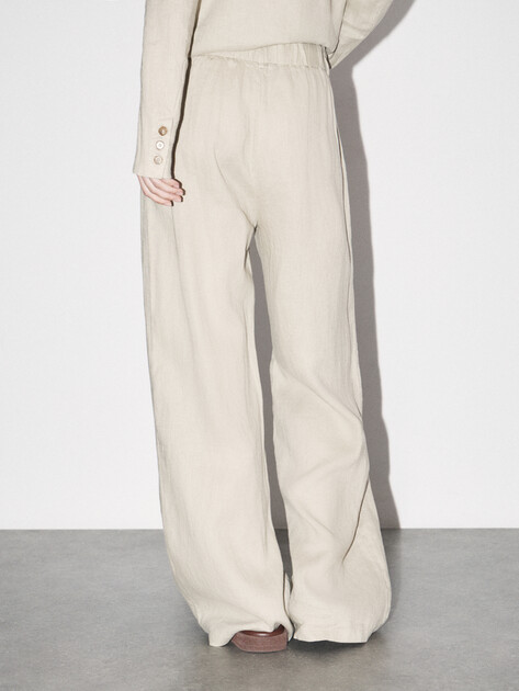 Женские широкие брюки  MAISON DAVID, Артикул KF019, зелено-бежевый | 4602957. Ракурс 4