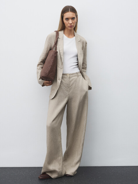 Женские широкие брюки  MAISON DAVID, Артикул KF019, пыльно-бежевый | 4602978. Ракурс 2