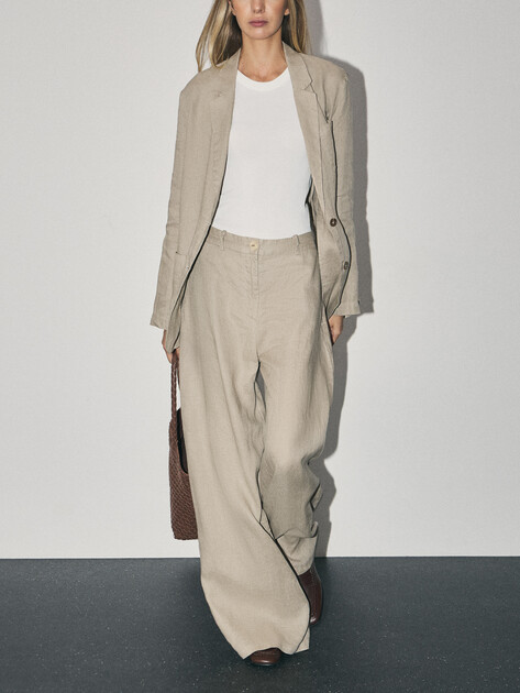 Женские широкие брюки  MAISON DAVID, Артикул KF019, пыльно-бежевый | 4602978. Ракурс 5