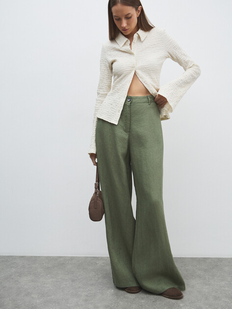 Женские широкие брюки  MAISON DAVID, Артикул KF019, серовато-зеленый | 4603014. Ракурс 5