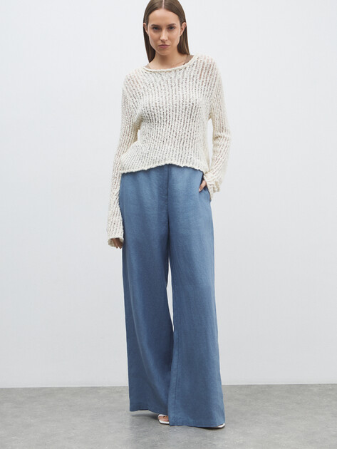 Женские широкие брюки  MAISON DAVID, Артикул KF019, серовато-голубой | 4603042. Ракурс 2