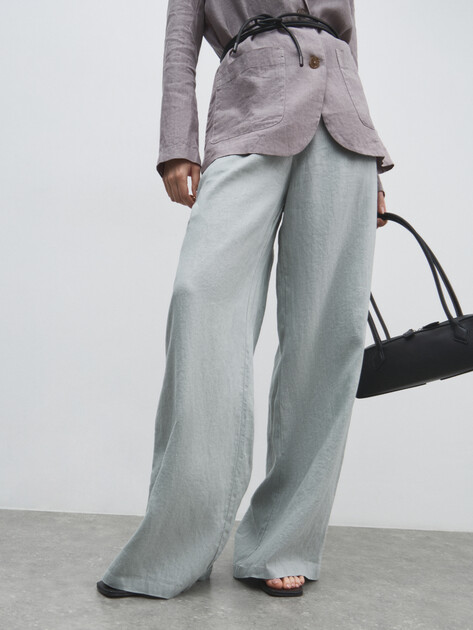 Женские широкие брюки  MAISON DAVID, Артикул KF019, голубовато-серый | 4603070. Ракурс 5