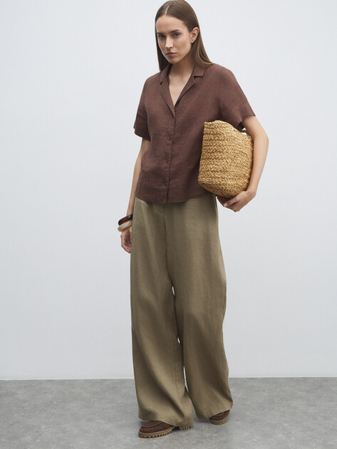 Женские широкие брюки  MAISON DAVID, Артикул KF019, коричневато-зеленый | 4603077. Ракурс 2