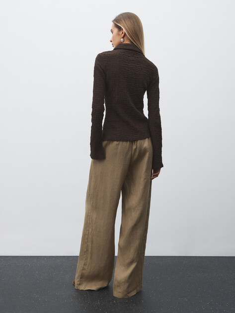 Женские широкие брюки  MAISON DAVID, Артикул KF019, светлый хаки | 4603084. Ракурс 4