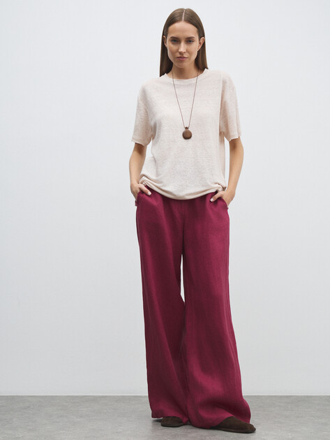 Женские широкие брюки  MAISON DAVID, Артикул KF019, вишневый | 4603091. Ракурс 2