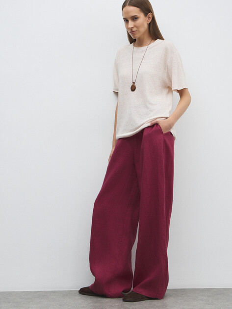 Женские широкие брюки  MAISON DAVID, Артикул KF019, вишневый | 4603091. Ракурс 5