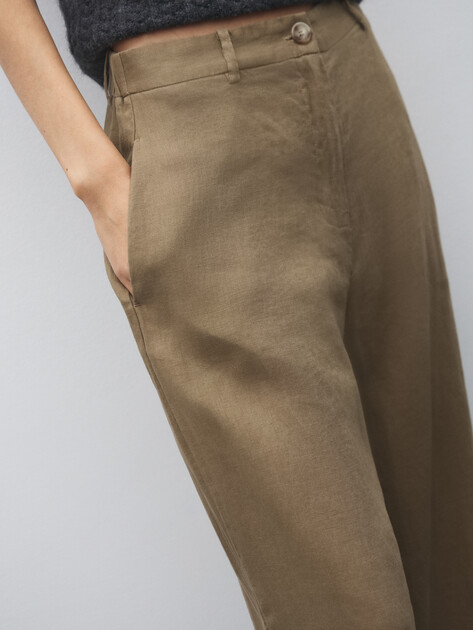 Женские широкие брюки  MAISON DAVID, Артикул KF019, зелено-коричневый | 4603098. Ракурс 3