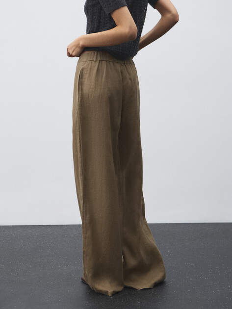 Женские широкие брюки  MAISON DAVID, Артикул KF019, зелено-коричневый | 4603098. Ракурс 4