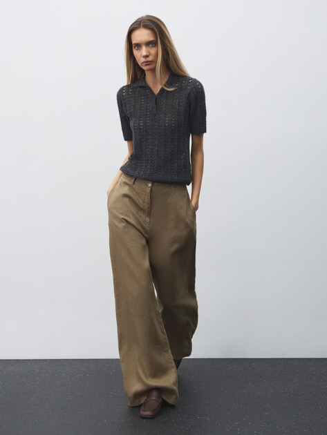 Женские широкие брюки  MAISON DAVID, Артикул KF019, зелено-коричневый | 4603098. Ракурс 5