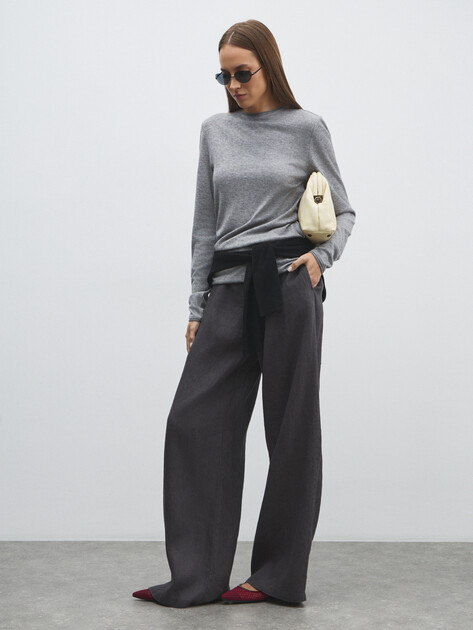Женские широкие брюки  MAISON DAVID, Артикул KF019, антрацитовый | 4603105. Ракурс 2