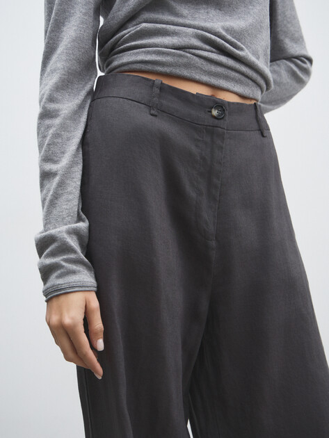 Женские широкие брюки  MAISON DAVID, Артикул KF019, антрацитовый | 4603105. Ракурс 3