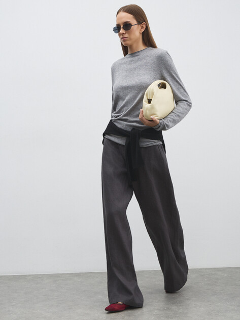 Женские широкие брюки  MAISON DAVID, Артикул KF019, антрацитовый | 4603105. Ракурс 5