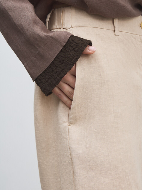 Женские широкие брюки  MAISON DAVID, Артикул KF019, светло-бежевый | 4603113. Ракурс 3