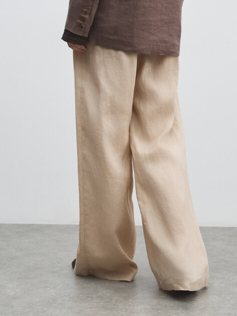 Женские широкие брюки  MAISON DAVID, Артикул KF019, светло-бежевый | 4603113. Ракурс 4