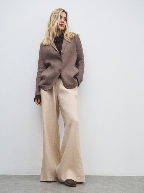 Женские широкие брюки  MAISON DAVID, Артикул KF019, светло-бежевый | 4603113. Ракурс 5