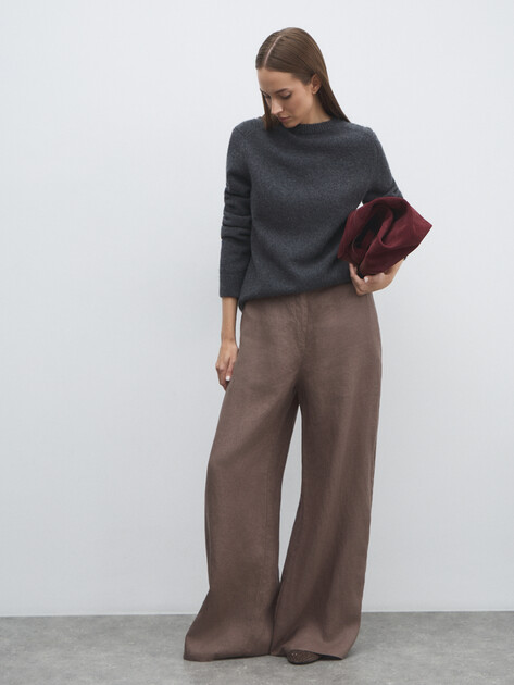 Женские широкие брюки  MAISON DAVID, Артикул KF019, серовато-коричневый | 4603127. Ракурс 2